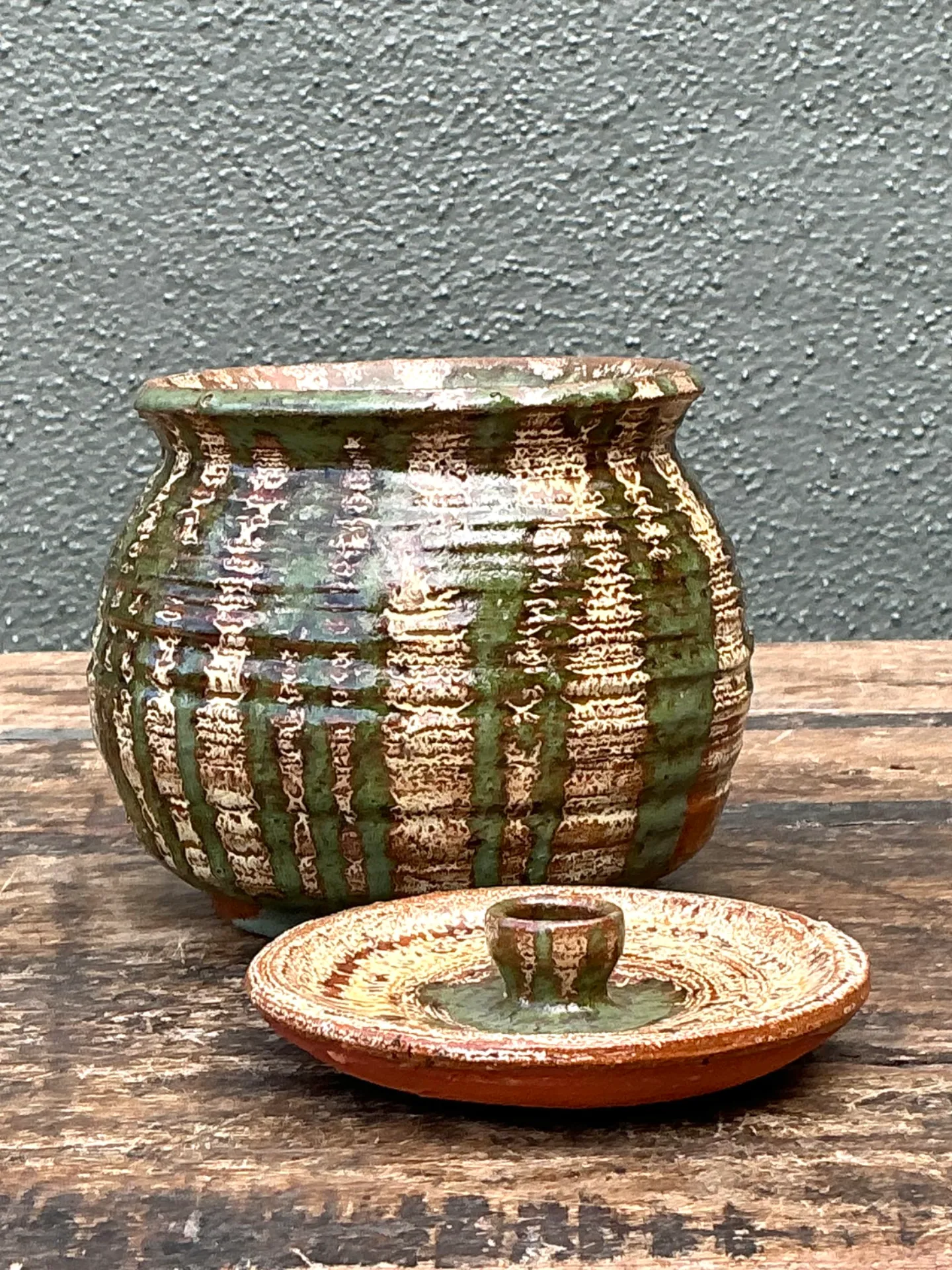 Vintage Textured Pottery Lidded Jar — additional photo 5