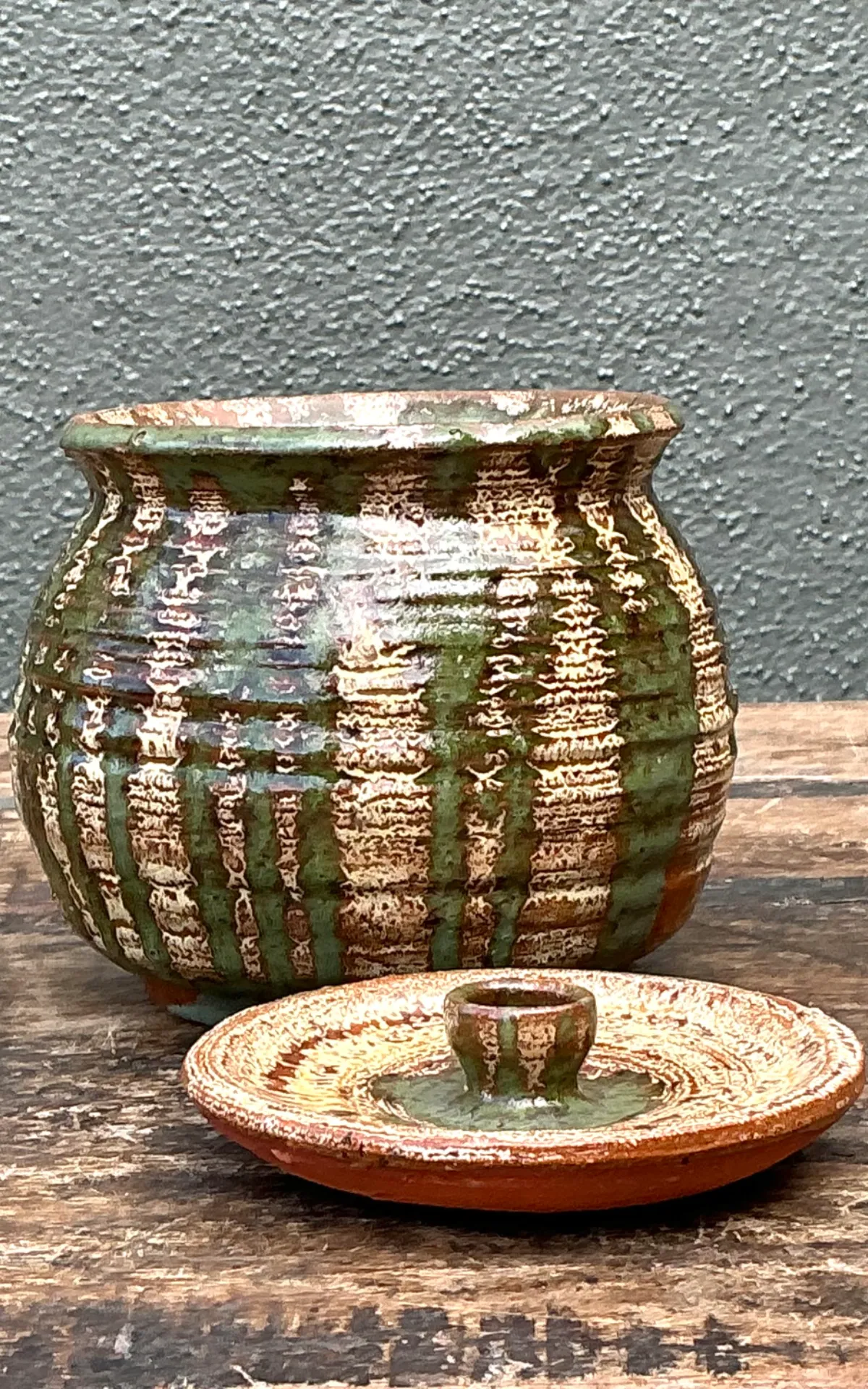 Vintage Textured Pottery Lidded Jar — additional photo 5