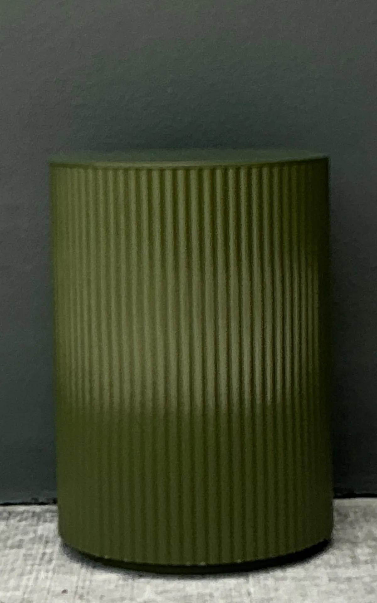 Vintage Green Lacquered Drum Side Storage Table - Back view