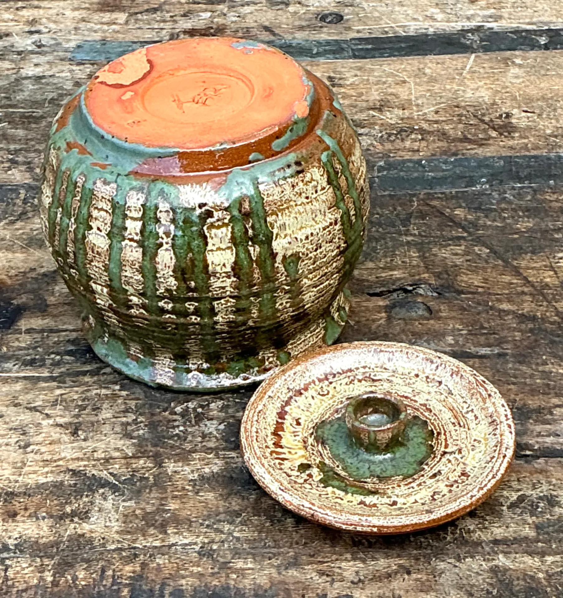 Vintage Textured Pottery Lidded Jar — additional photo 1