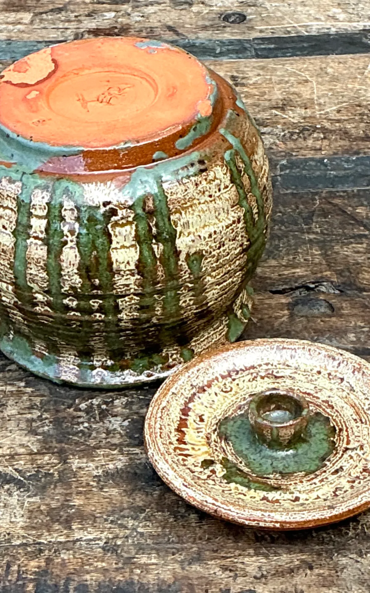 Vintage Textured Pottery Lidded Jar