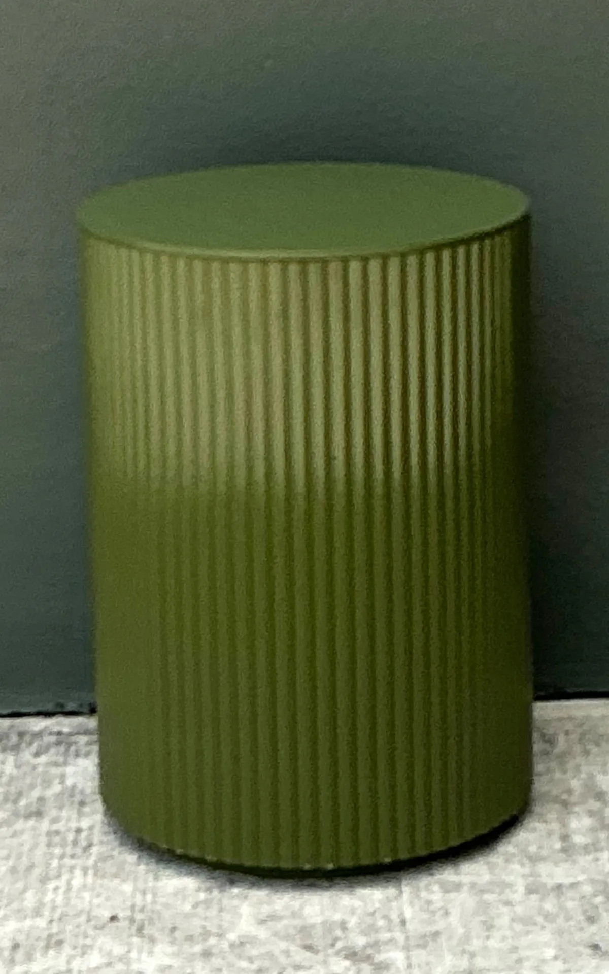 Vintage Green Lacquered Drum Side Storage Table - Top view