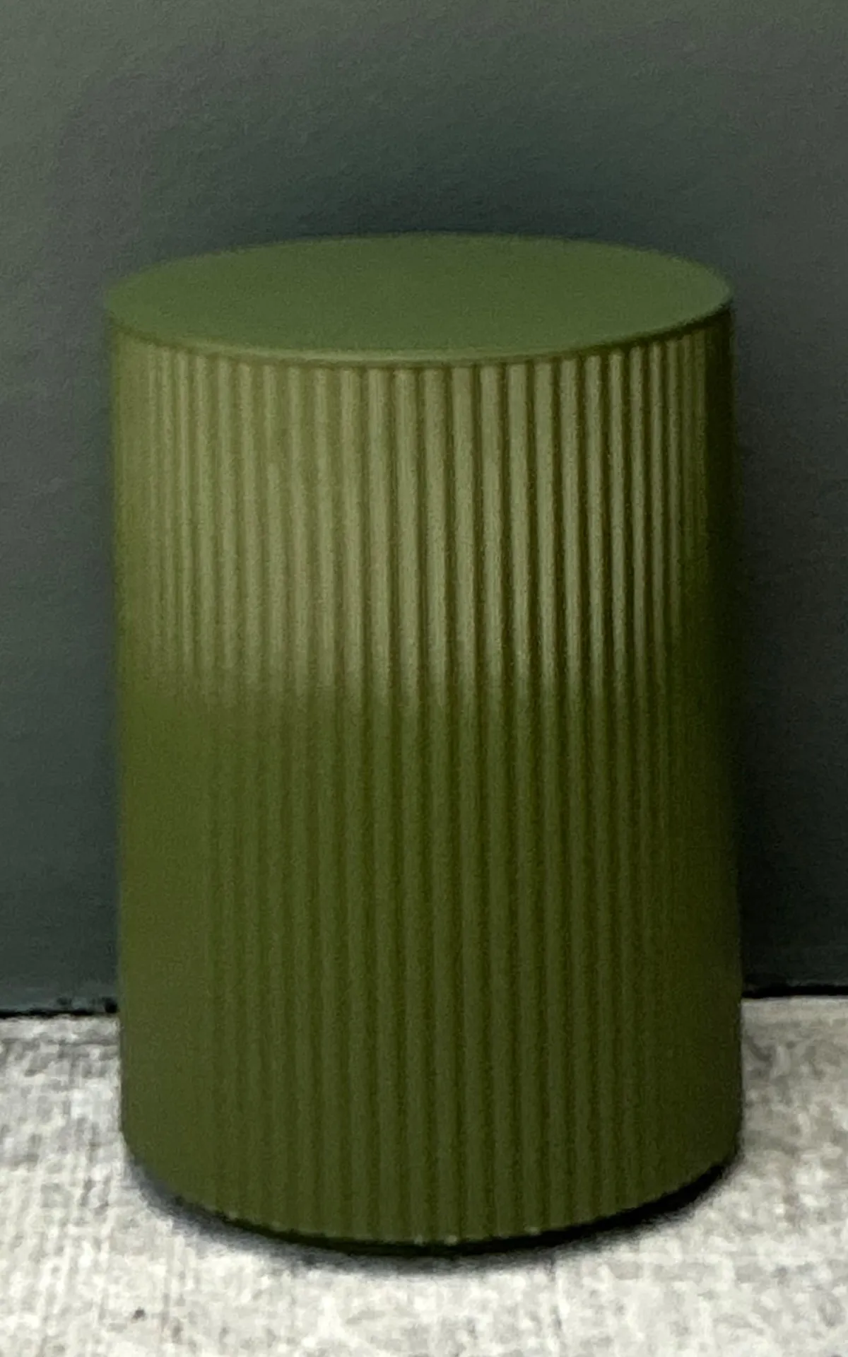 Vintage Green Lacquered Drum Side Storage Table - Angle view
