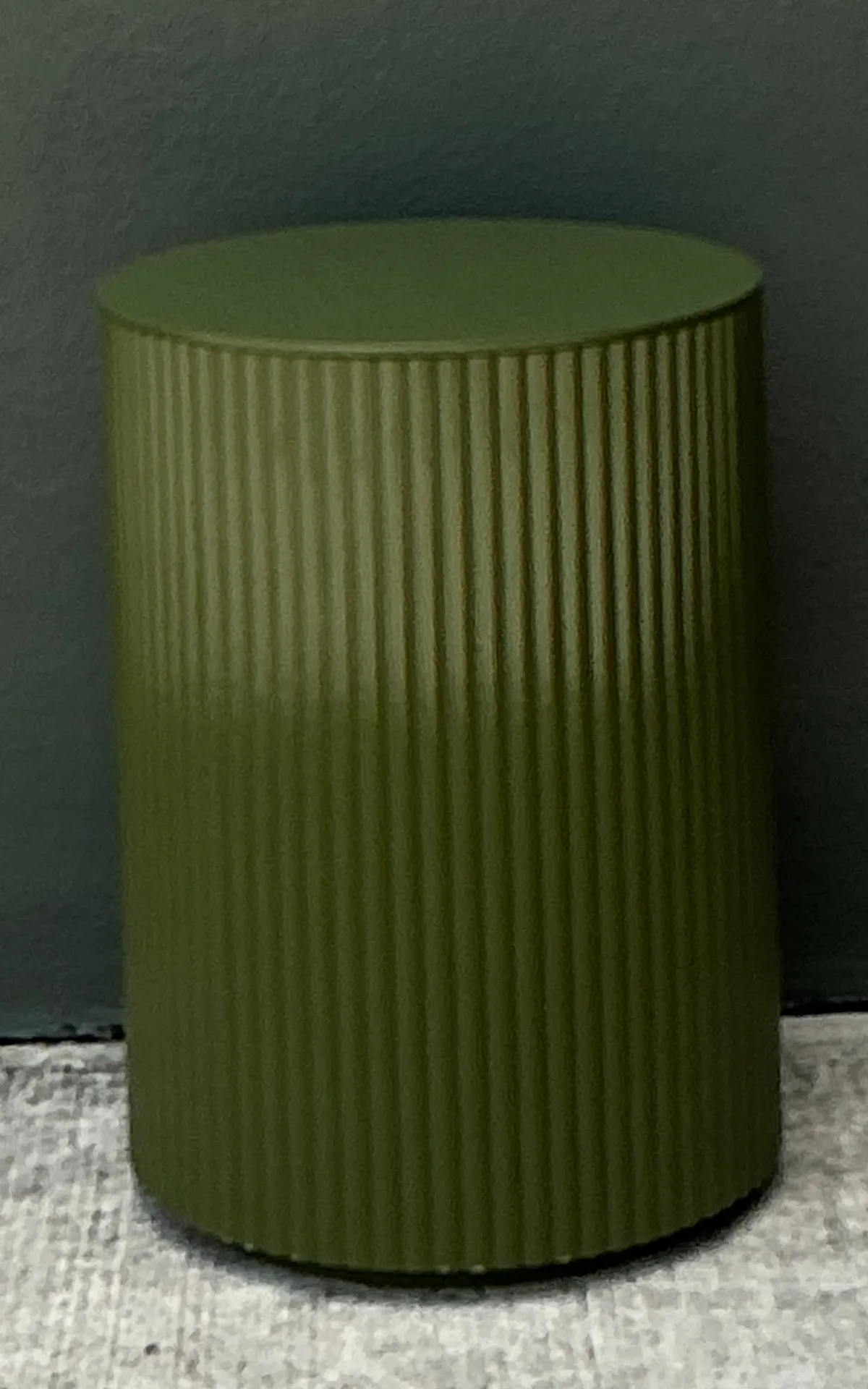 Vintage Green Lacquered Drum Side Storage Table - Interior view