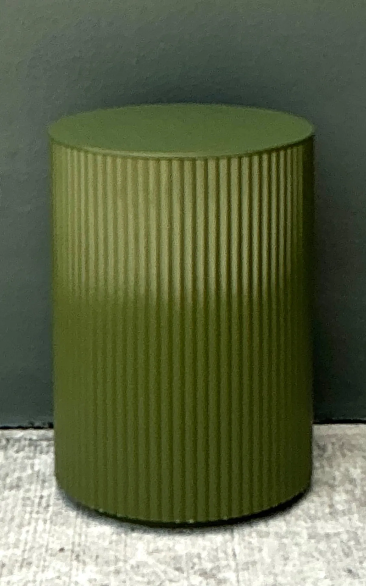 Vintage Green Lacquered Drum Side Storage Table - Close-up view