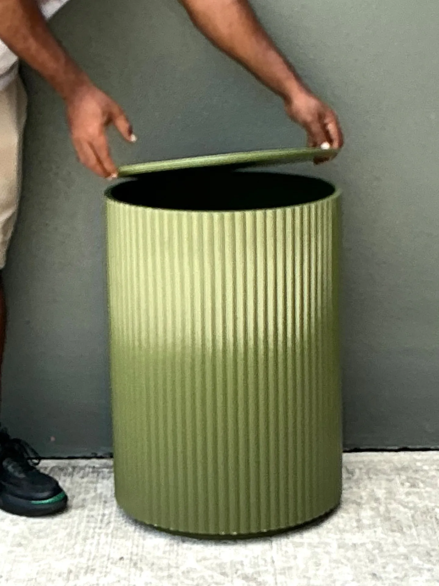 Vintage Green Lacquered Drum Side Storage Table — additional photo 1