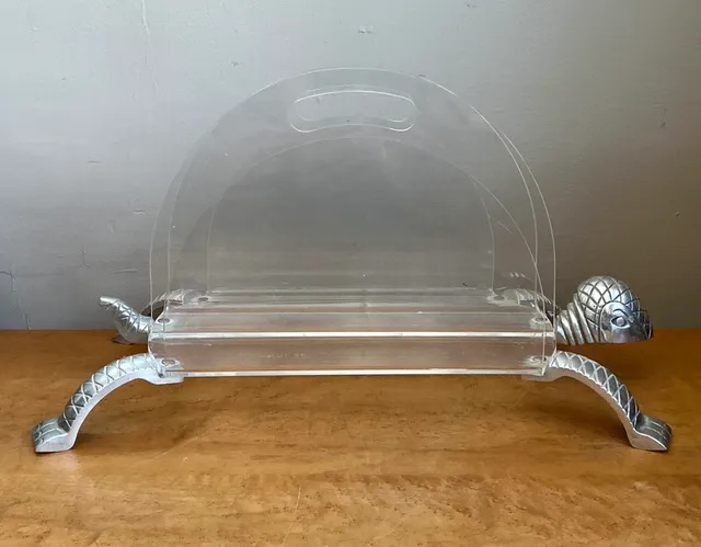 Vintage Lucite and Metal Turtle Magazine Rack — additional photo 1