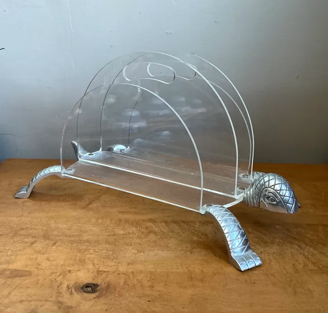 Vintage Lucite and Metal Turtle Magazine Rack — additional photo 2