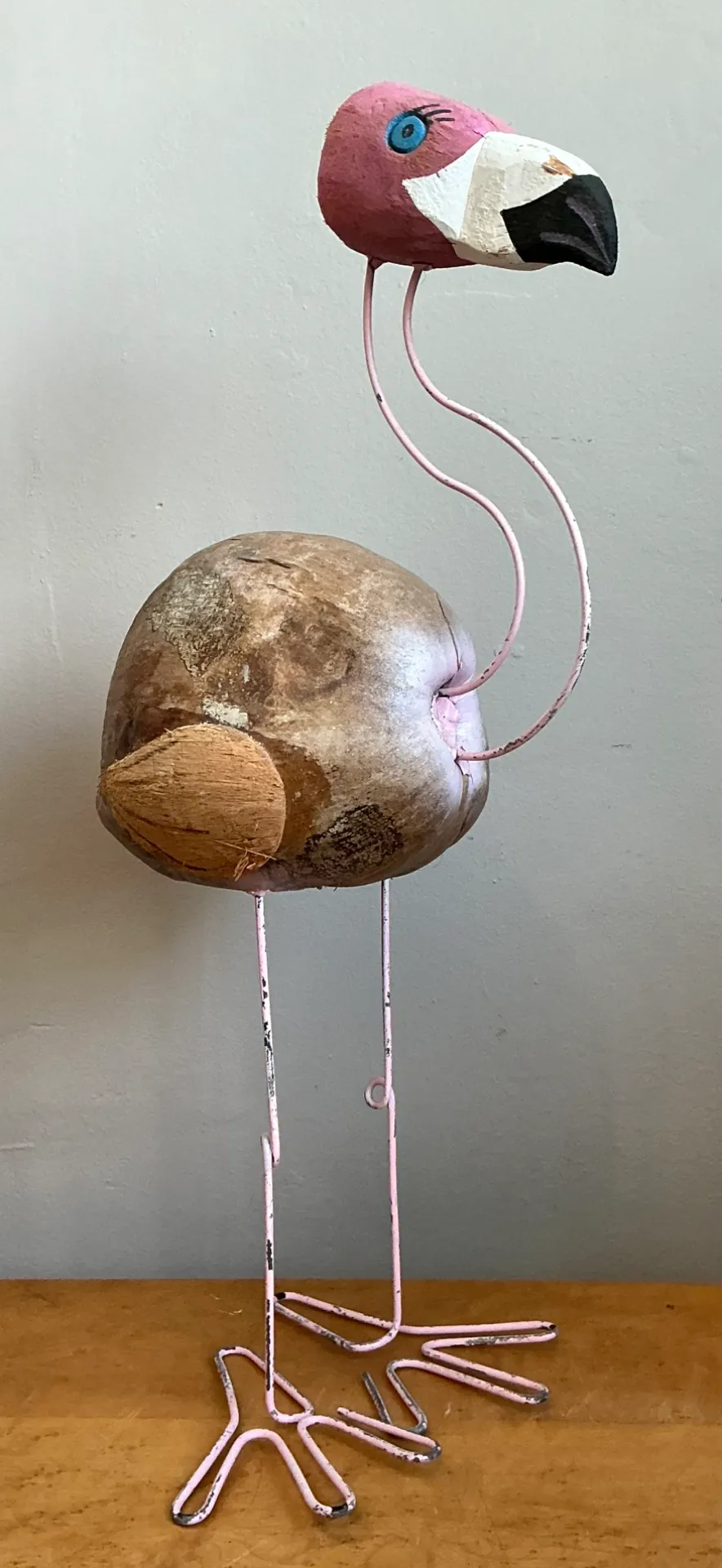 Vintage Coconut and Metal Flamingo Sculpture — additional photo 8