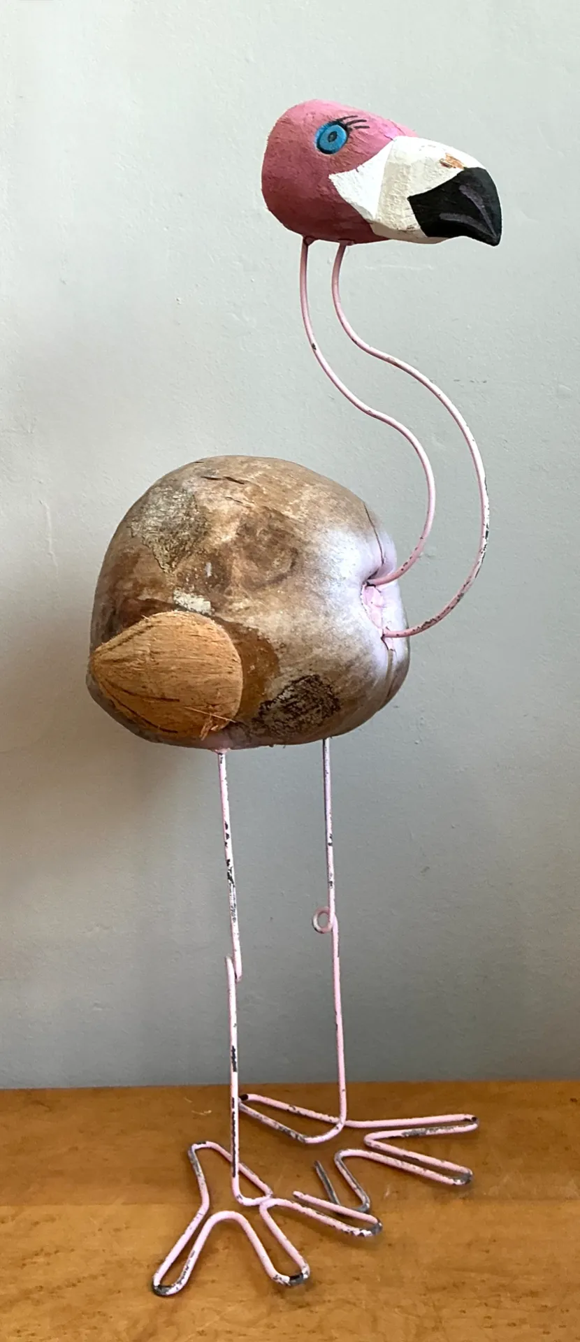 Vintage Coconut and Metal Flamingo Sculpture — additional photo 4