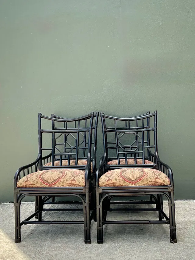 Vintage Palecek Medallion Back Rattan Chairs - Set Of 4 — additional photo 3