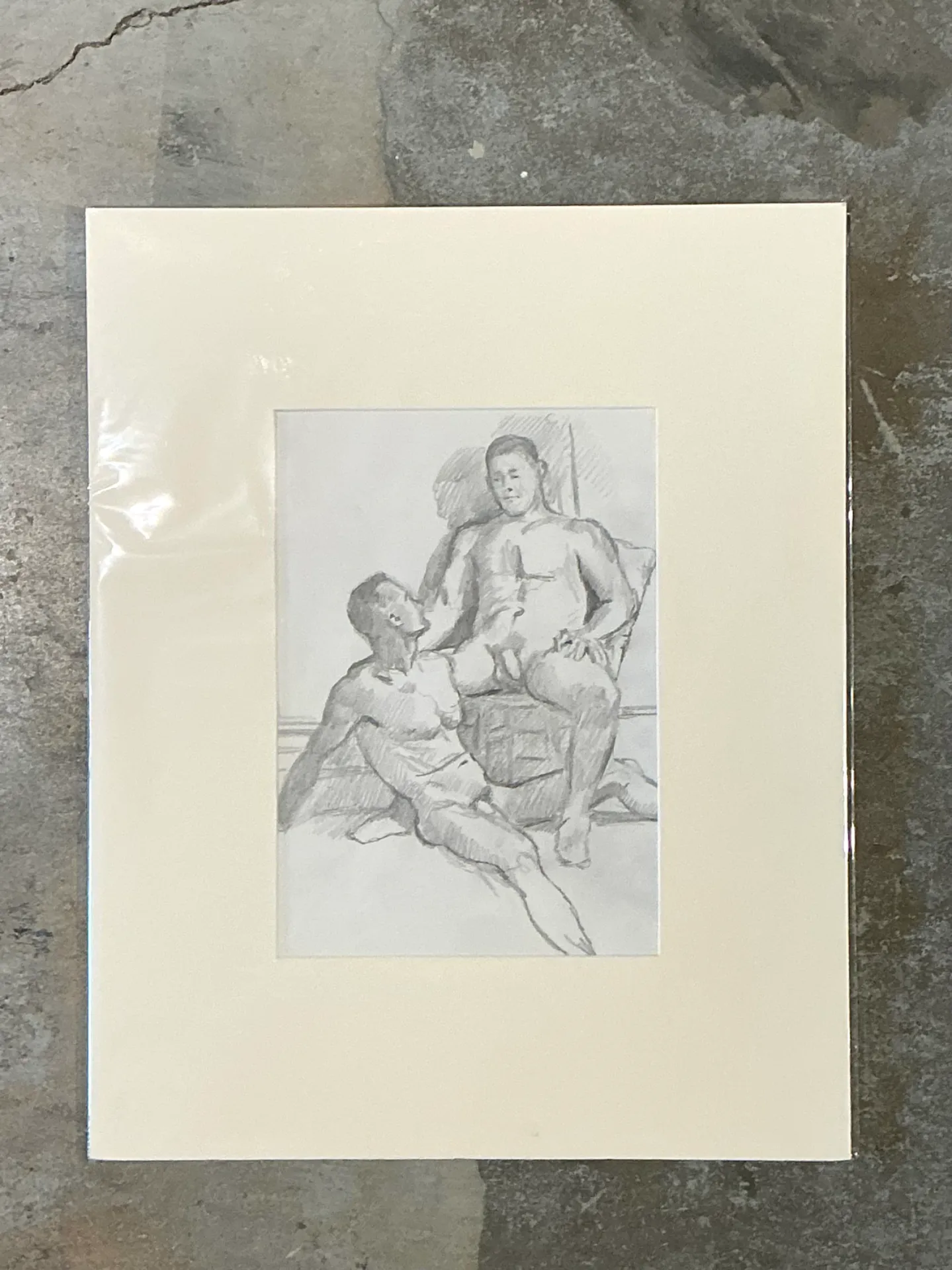 Vintage Original Figurative Pencil Drawing In Mat — additional photo 5