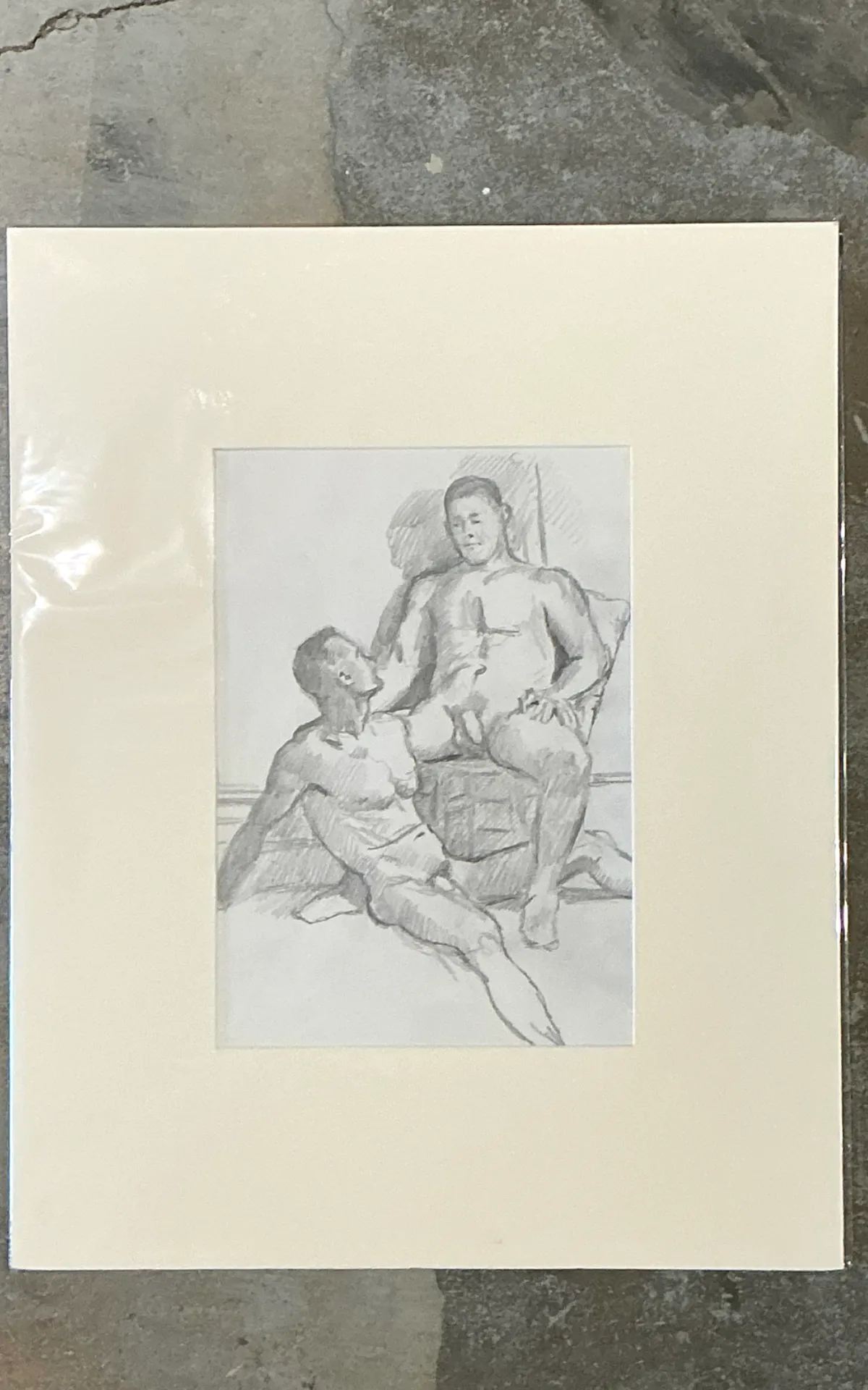 Vintage Original Figurative Pencil Drawing In Mat — additional photo 5