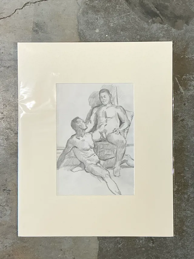Vintage Original Figurative Pencil Drawing In Mat — additional photo 5