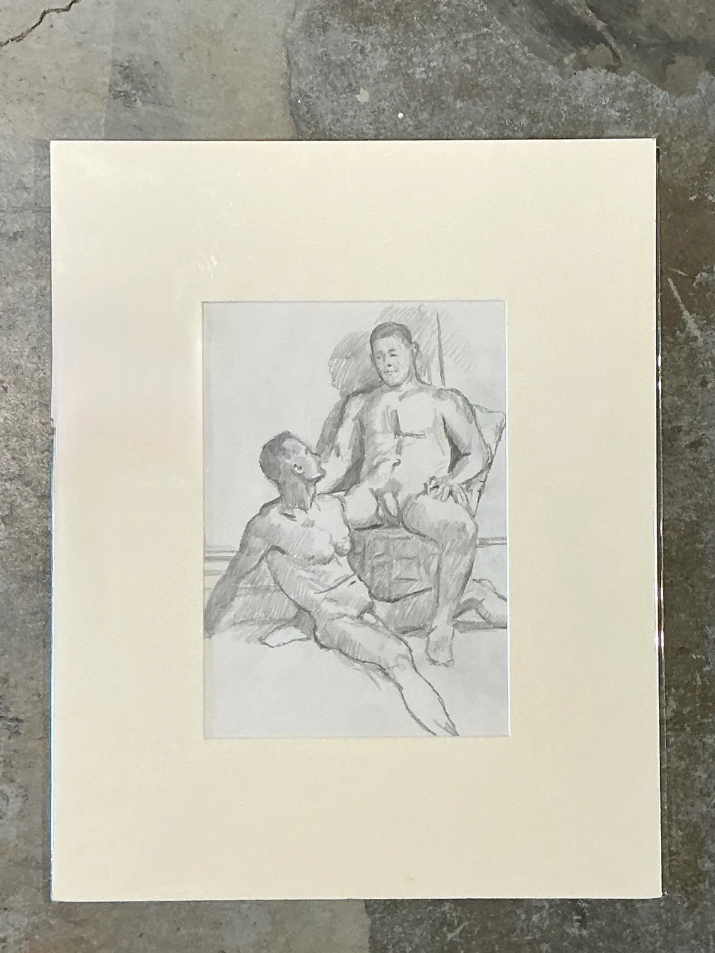 Vintage Original Figurative Pencil Drawing In Mat — additional photo 4