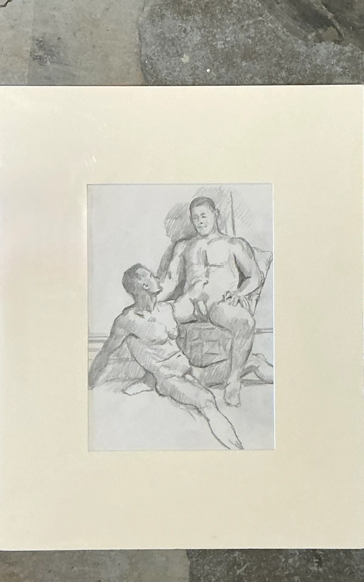 Vintage Original Figurative Pencil Drawing In Mat — additional photo 4