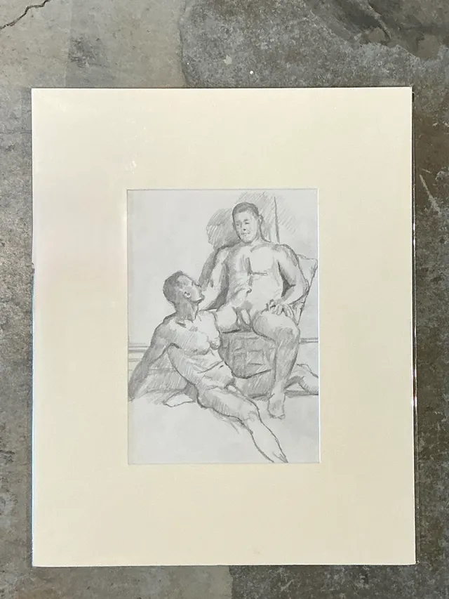 Vintage Original Figurative Pencil Drawing In Mat — additional photo 4