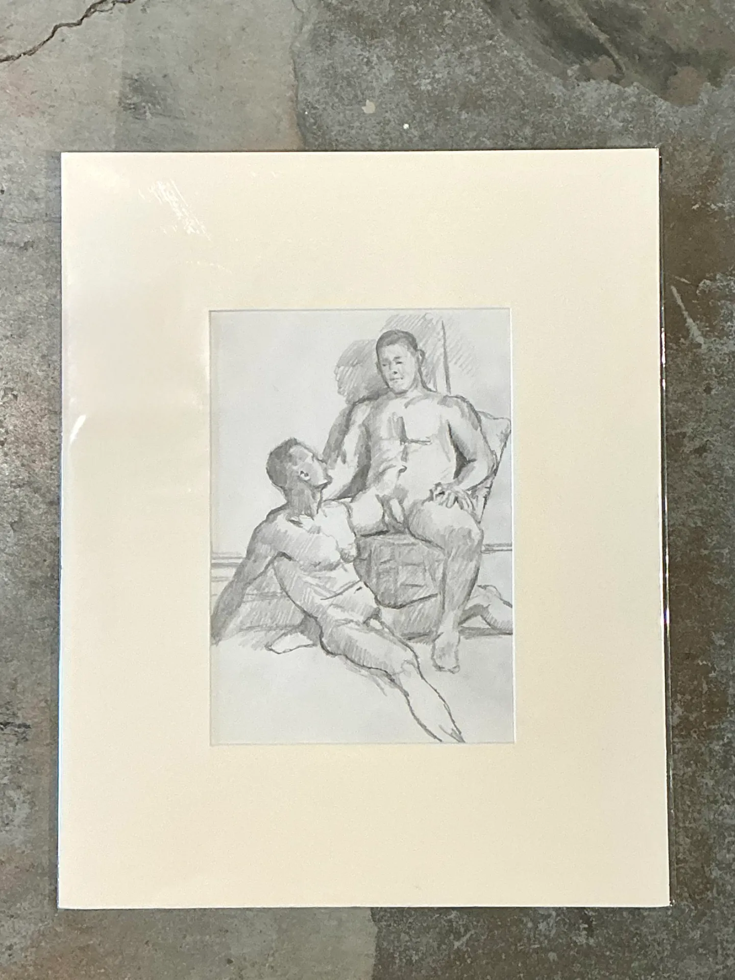 Vintage Original Figurative Pencil Drawing In Mat — additional photo 3