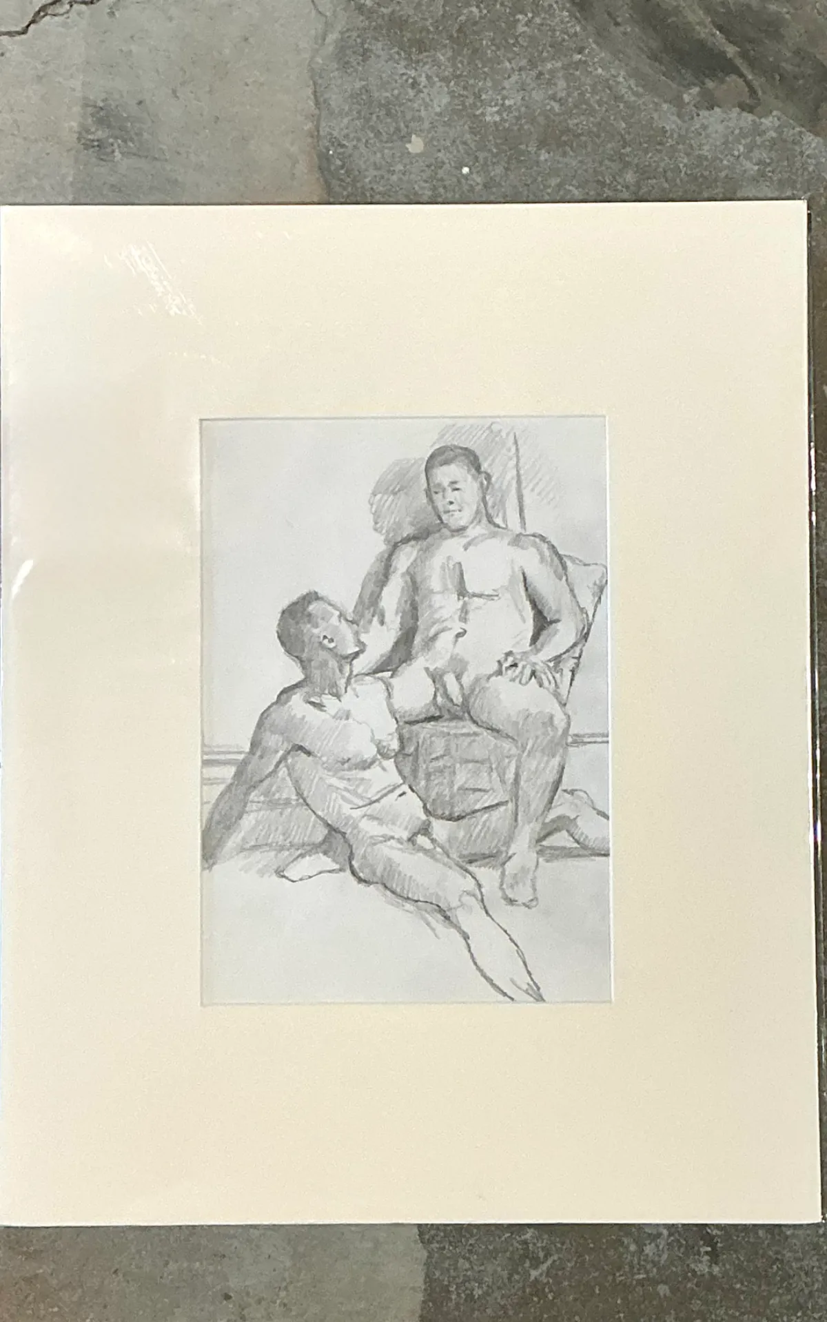 Vintage Original Figurative Pencil Drawing In Mat — additional photo 3