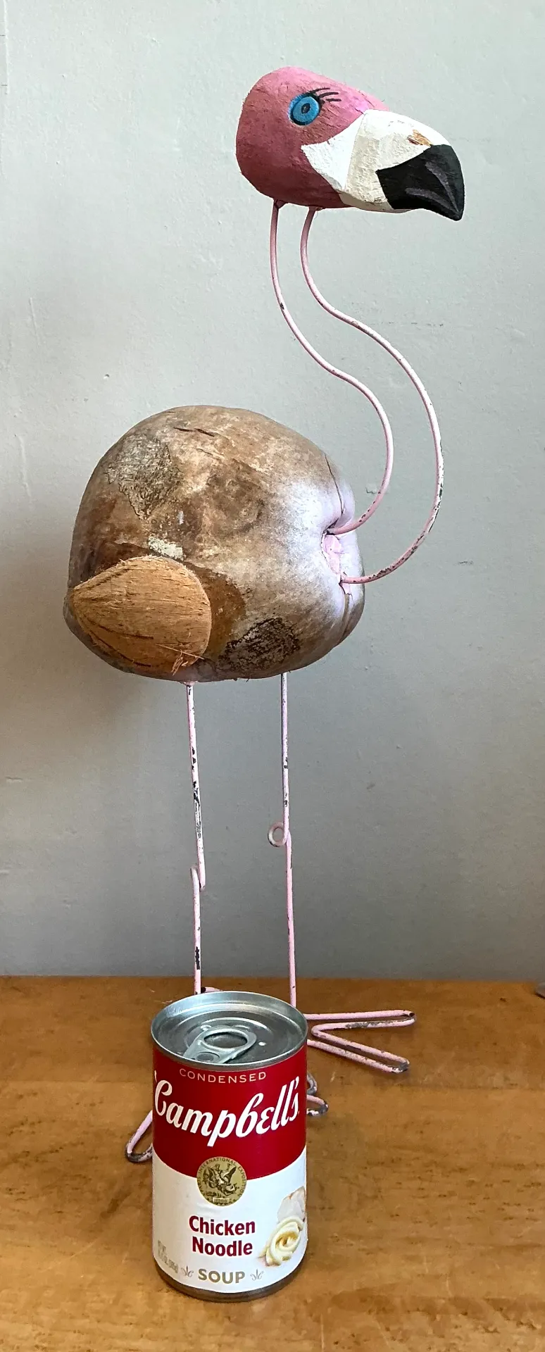 Vintage Coconut and Metal Flamingo Sculpture — additional photo 7