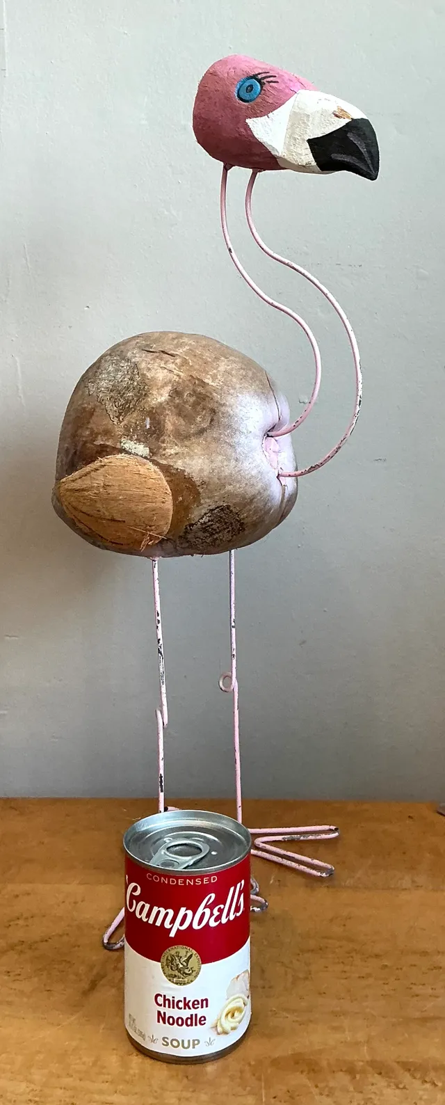 Vintage Coconut and Metal Flamingo Sculpture — additional photo 7