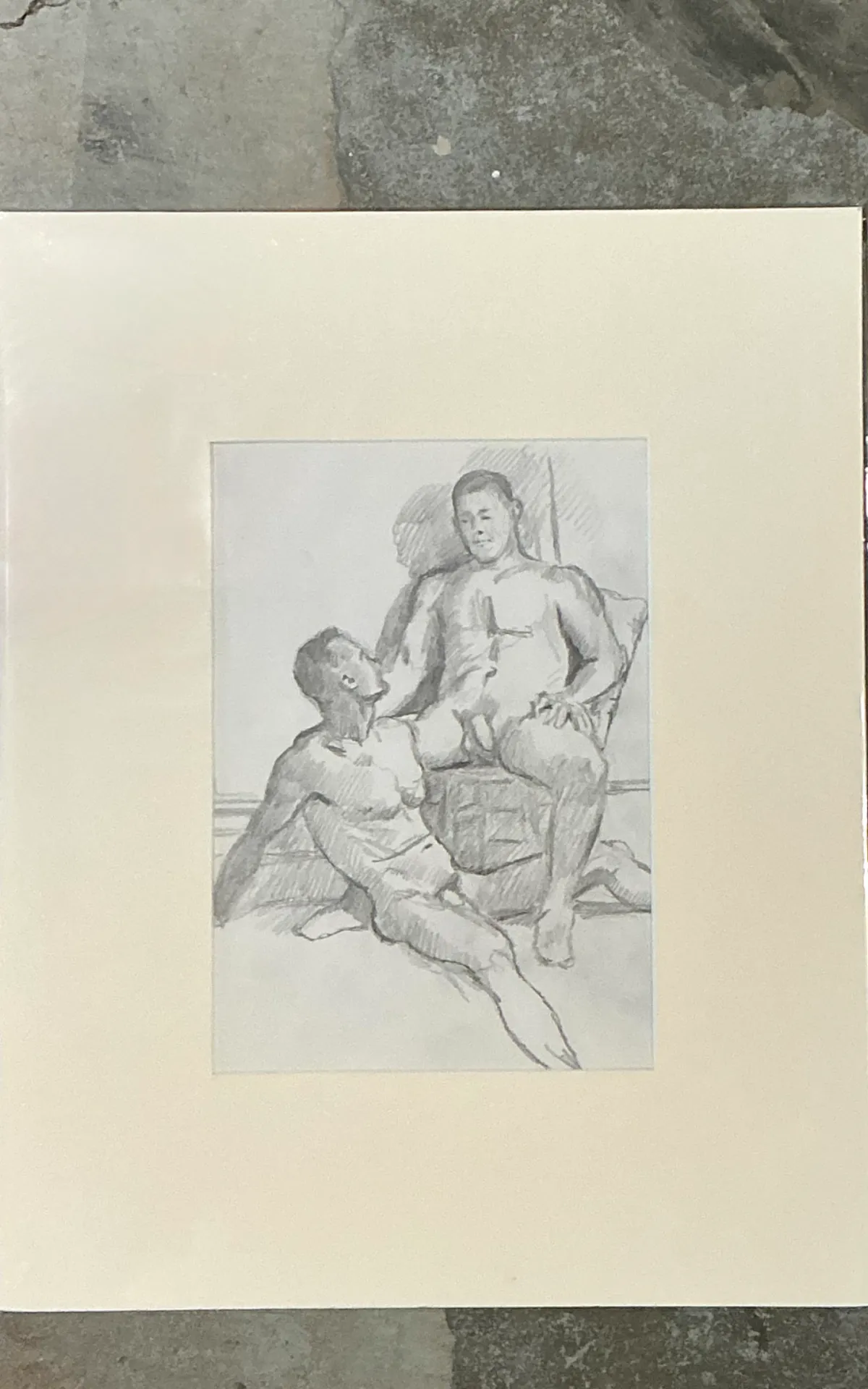 Vintage Original Figurative Pencil Drawing In Mat — additional photo 2