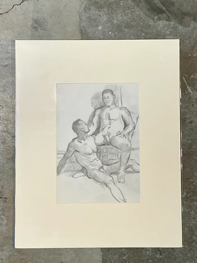 Vintage Original Figurative Pencil Drawing In Mat — additional photo 2