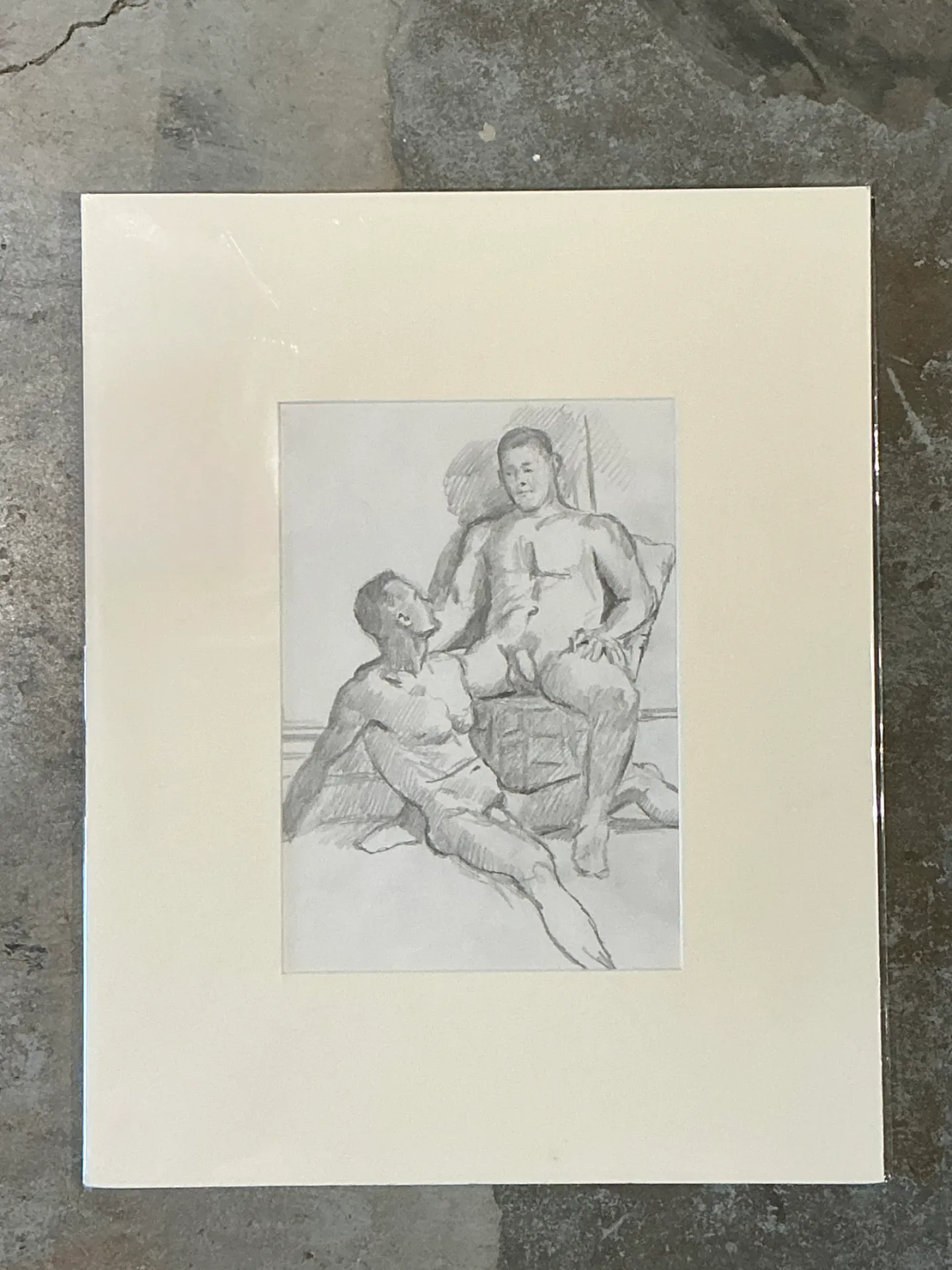 Vintage Original Figurative Pencil Drawing In Mat — additional photo 1
