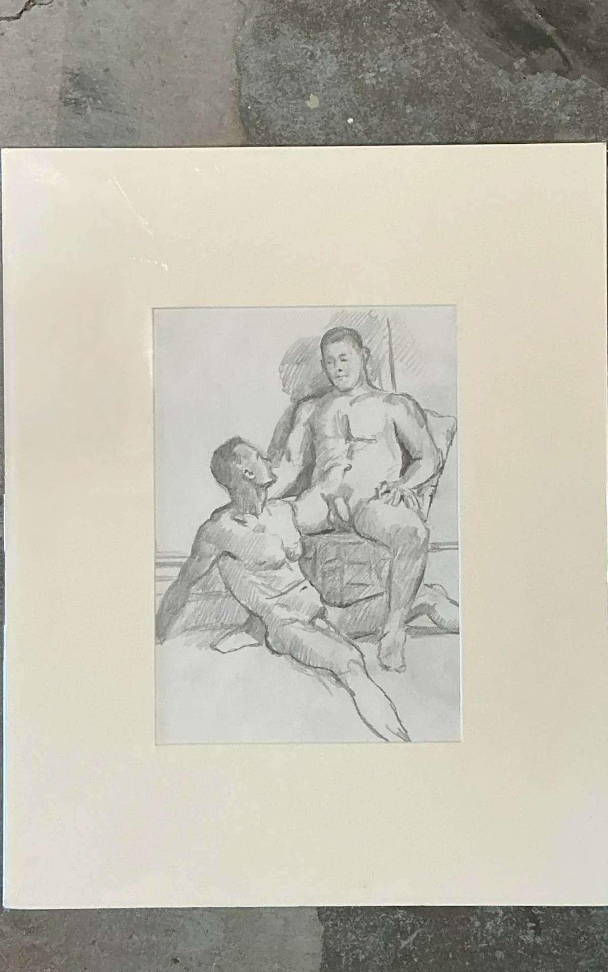 Vintage Original Figurative Pencil Drawing In Mat