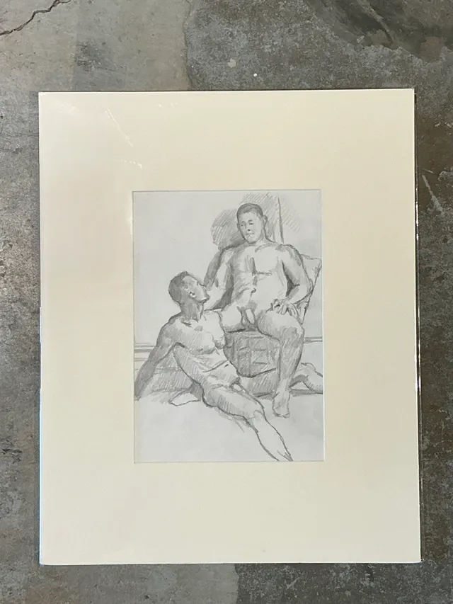 Vintage Original Figurative Pencil Drawing In Mat — additional photo 1