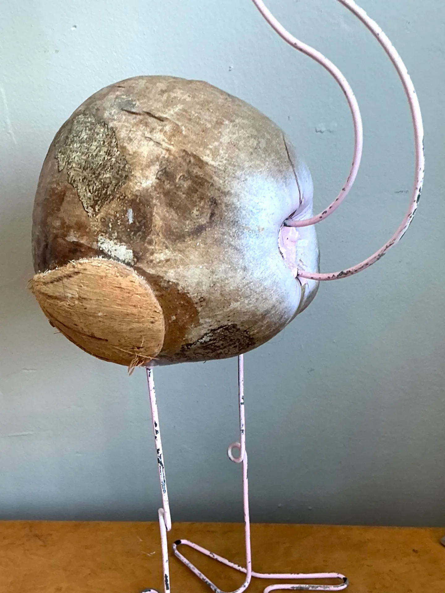 Vintage Coconut and Metal Flamingo Sculpture — additional photo 5