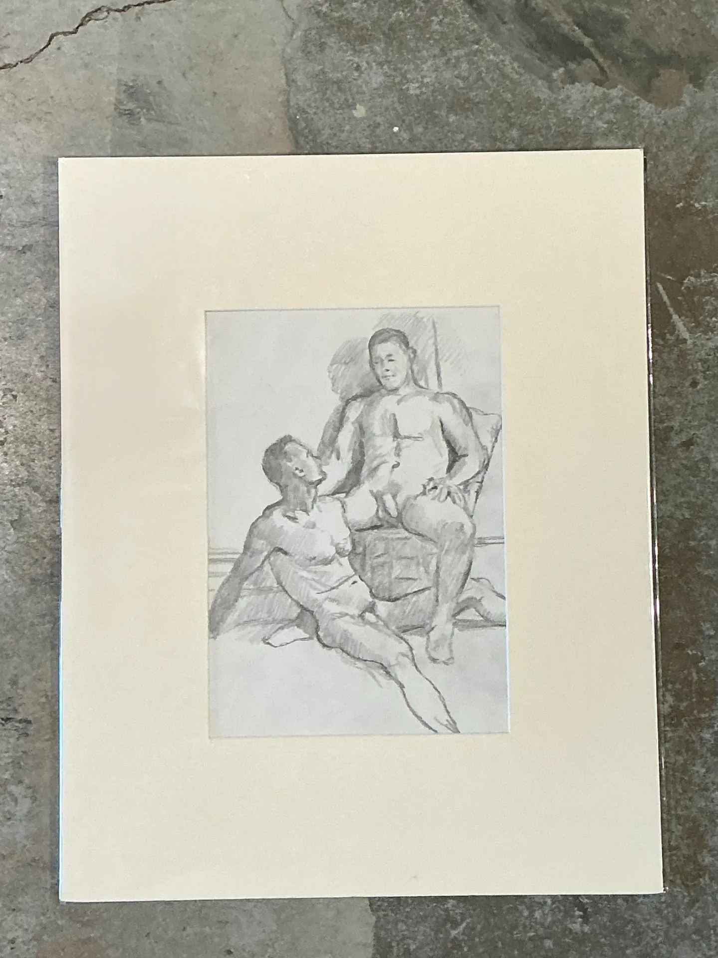 Vintage Original Figurative Pencil Drawing In Mat — additional photo 6