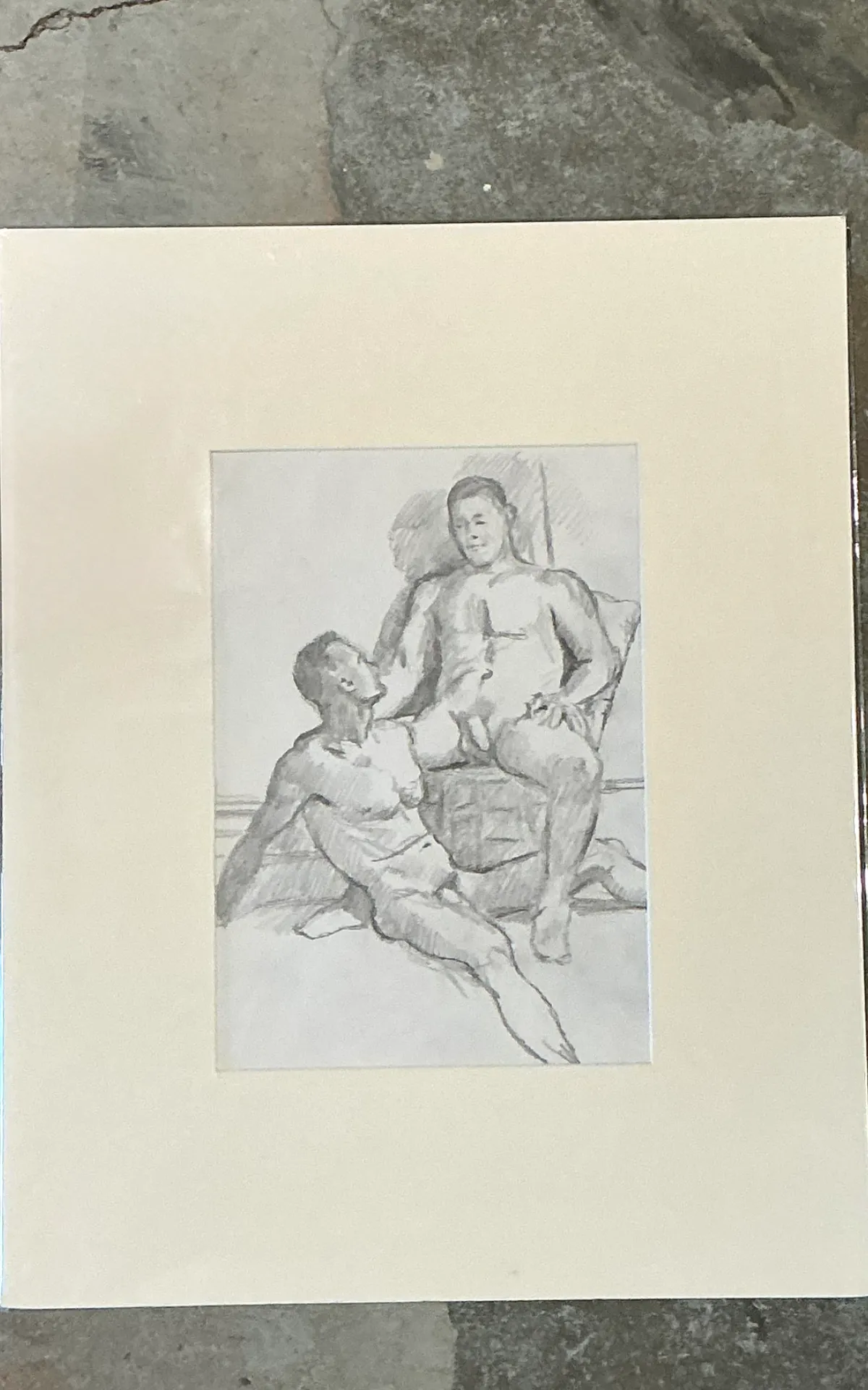 Vintage Original Figurative Pencil Drawing In Mat — additional photo 6