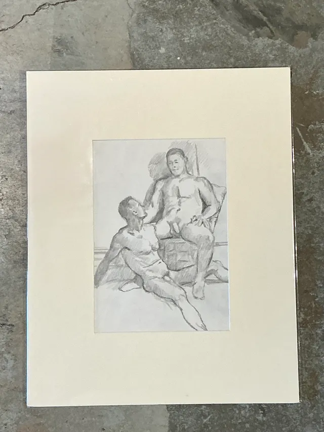 Vintage Original Figurative Pencil Drawing In Mat — additional photo 6