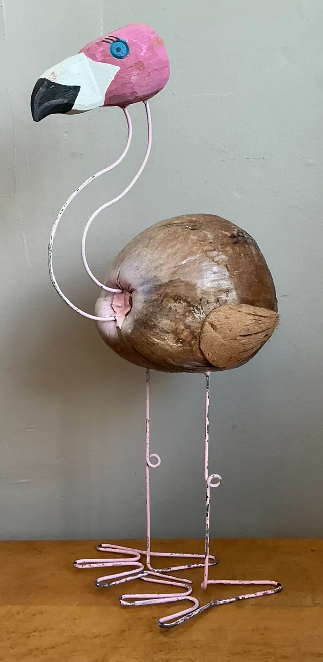 Vintage Coconut and Metal Flamingo Sculpture — additional photo 6