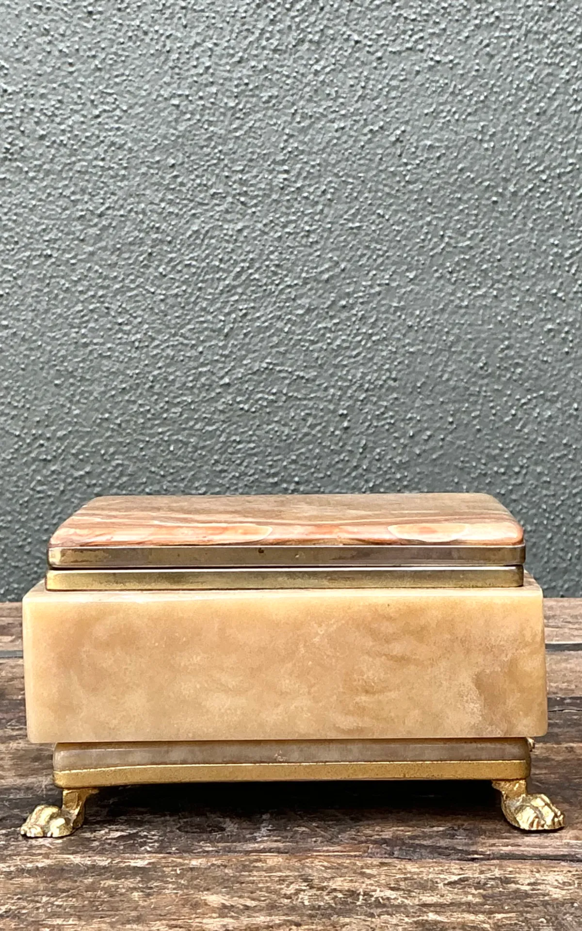Vintage Onyx and Brass Footed Box