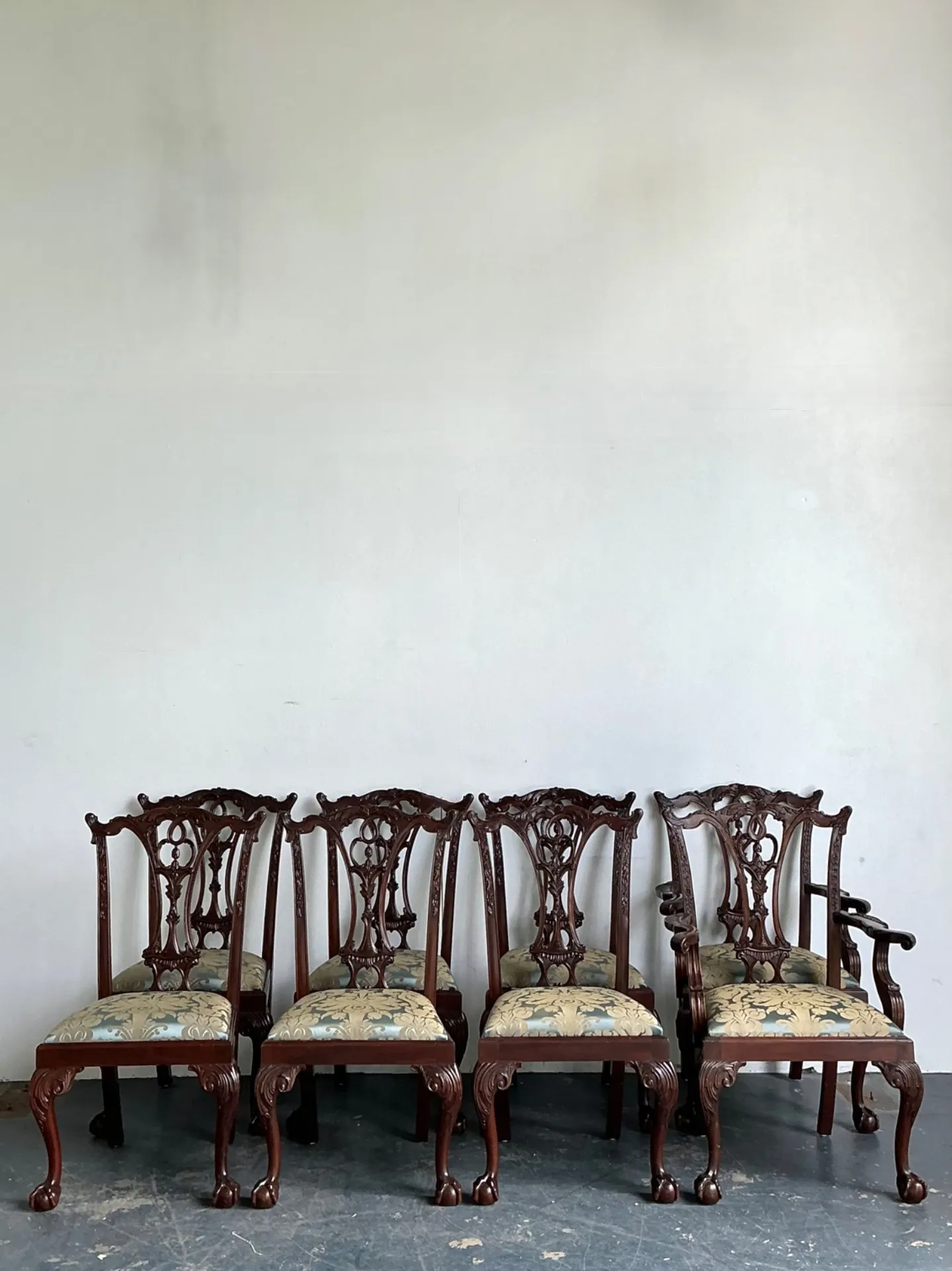 Vintage Ball and Claw Chippendale Dining Chairs In Fortuny - Set Of 8 — additional photo 1