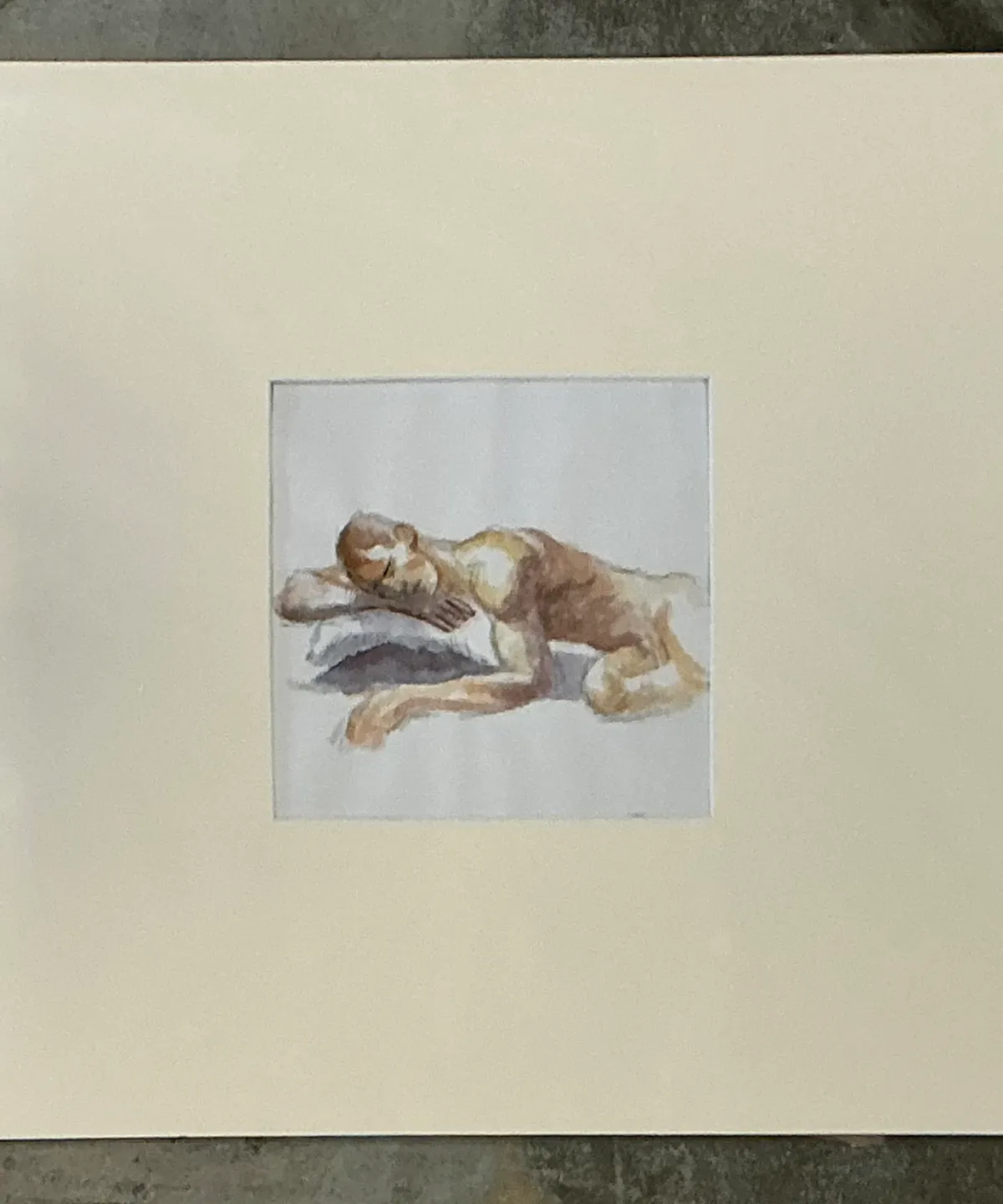 Vintage Original Figurative Watercolor In Mat — additional photo 3