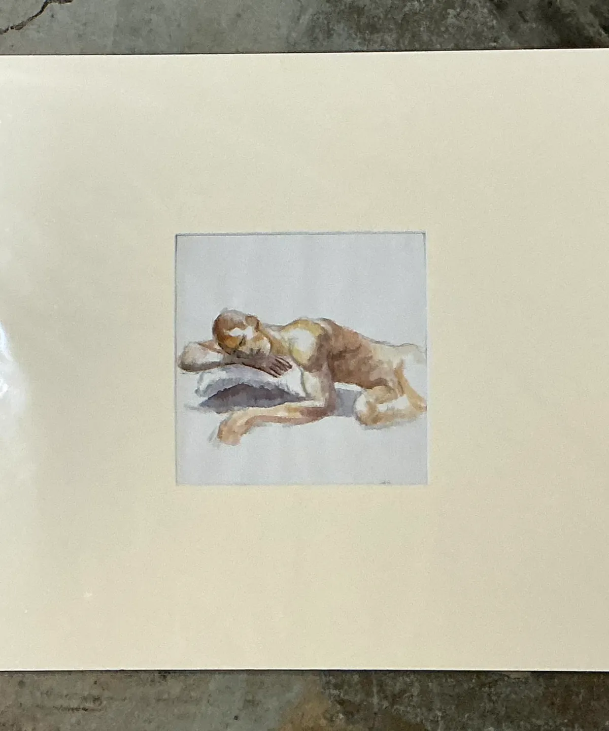Vintage Original Figurative Watercolor In Mat