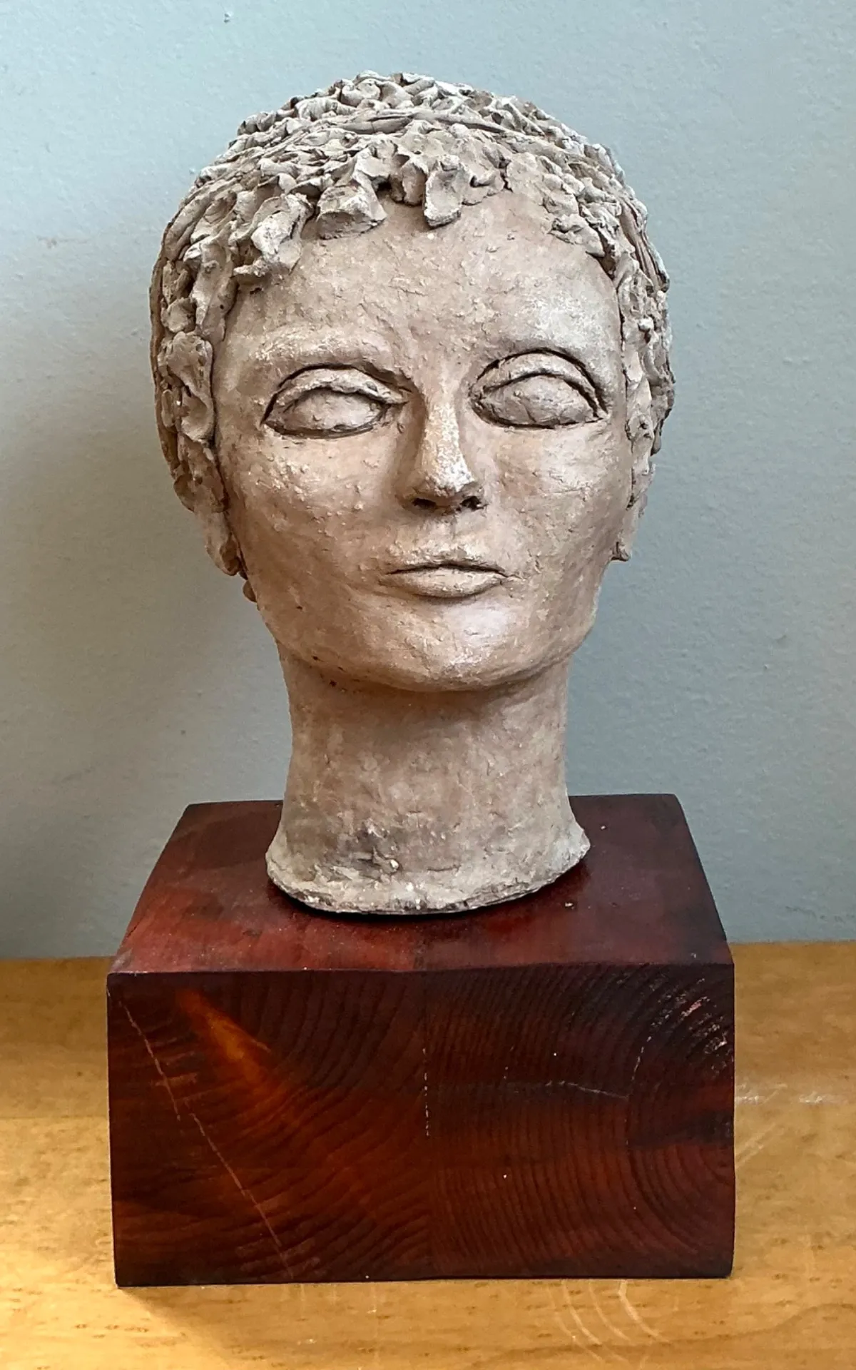 Vintage Plaster Head Sculpture on Wood Base - Plaster, 7W x 13.25H — additional photo 4