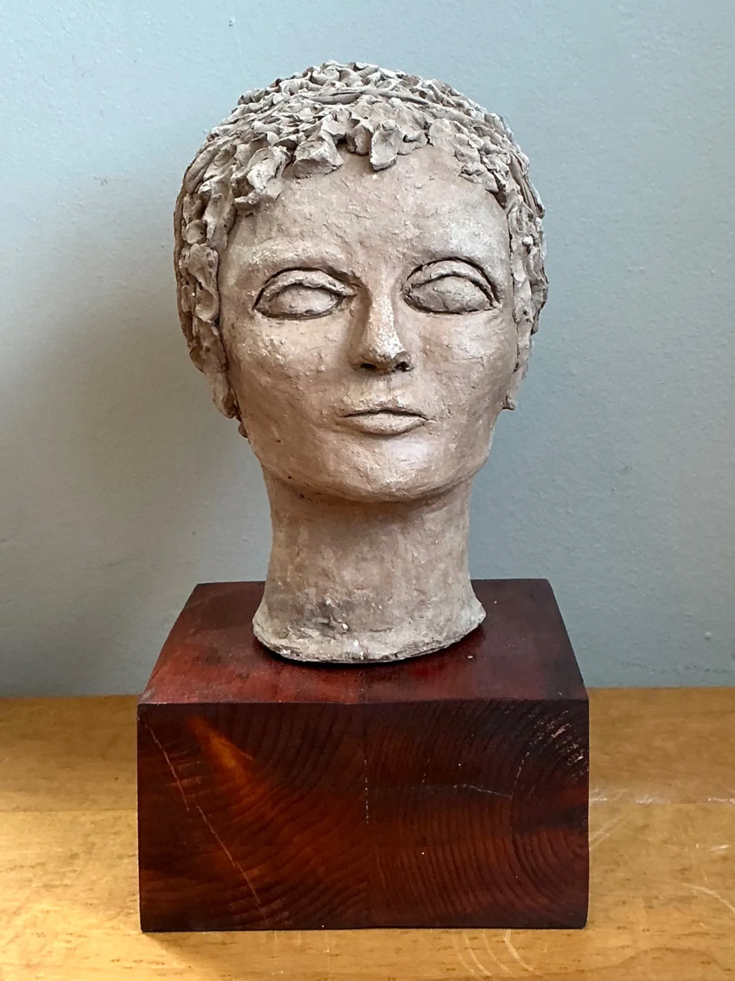 Vintage Plaster Head Sculpture on Wood Base - Plaster, 7W x 13.25H — additional photo 8