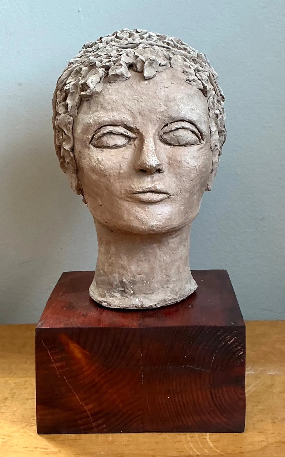 Vintage Plaster Head Sculpture on Wood Base - Plaster, 7W x 13.25H — additional photo 8