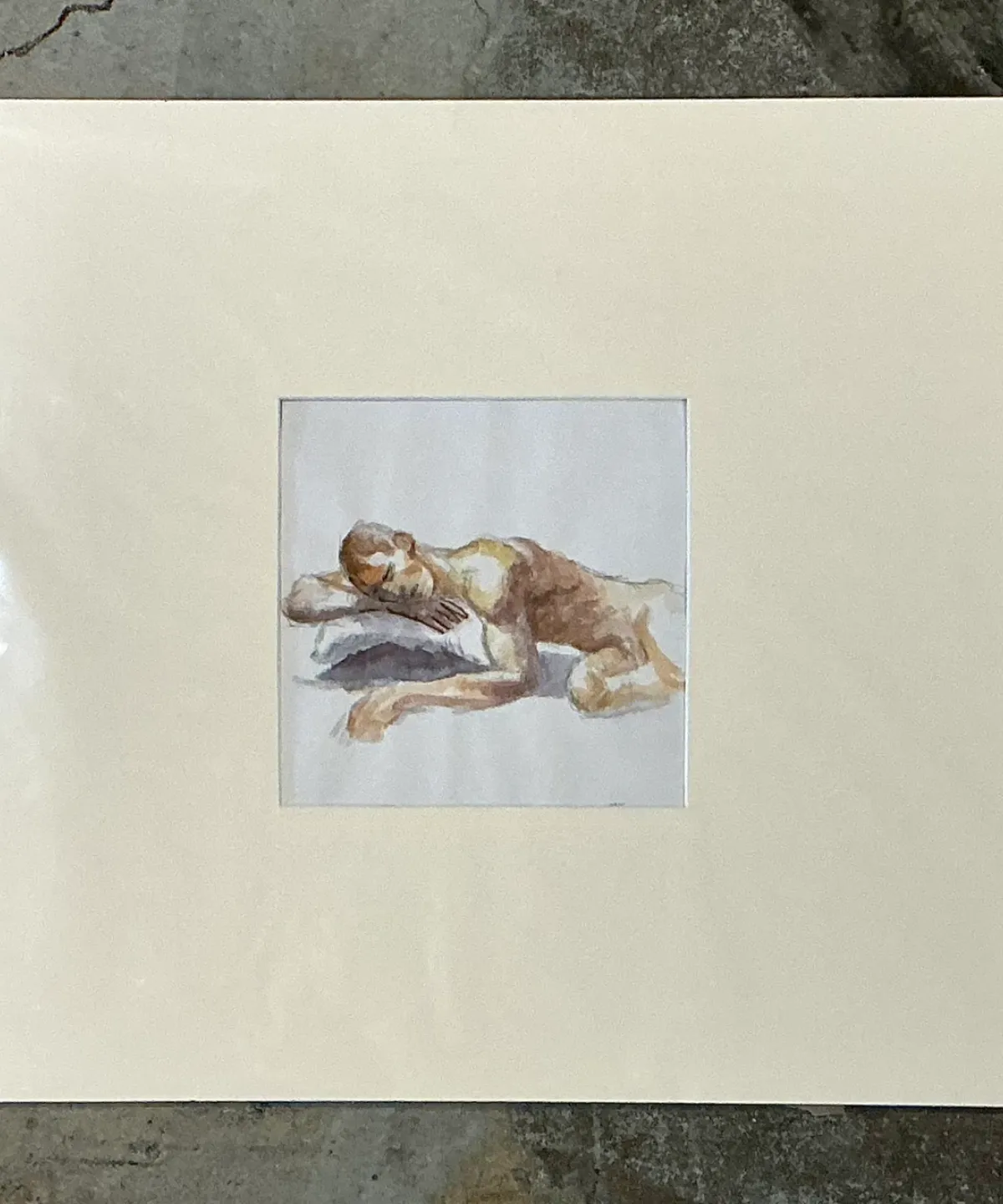 Vintage Original Figurative Watercolor In Mat — additional photo 4