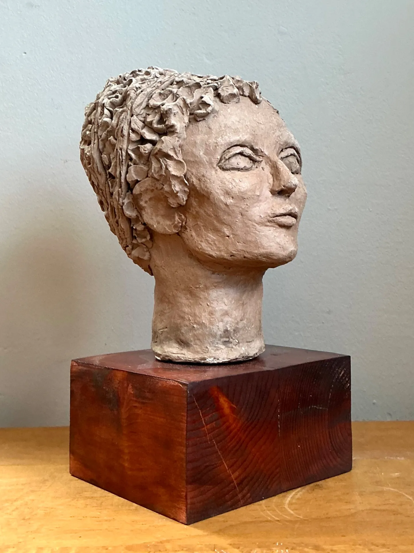 Vintage Plaster Head Sculpture on Wood Base - Plaster, 7W x 13.25H — additional photo 7