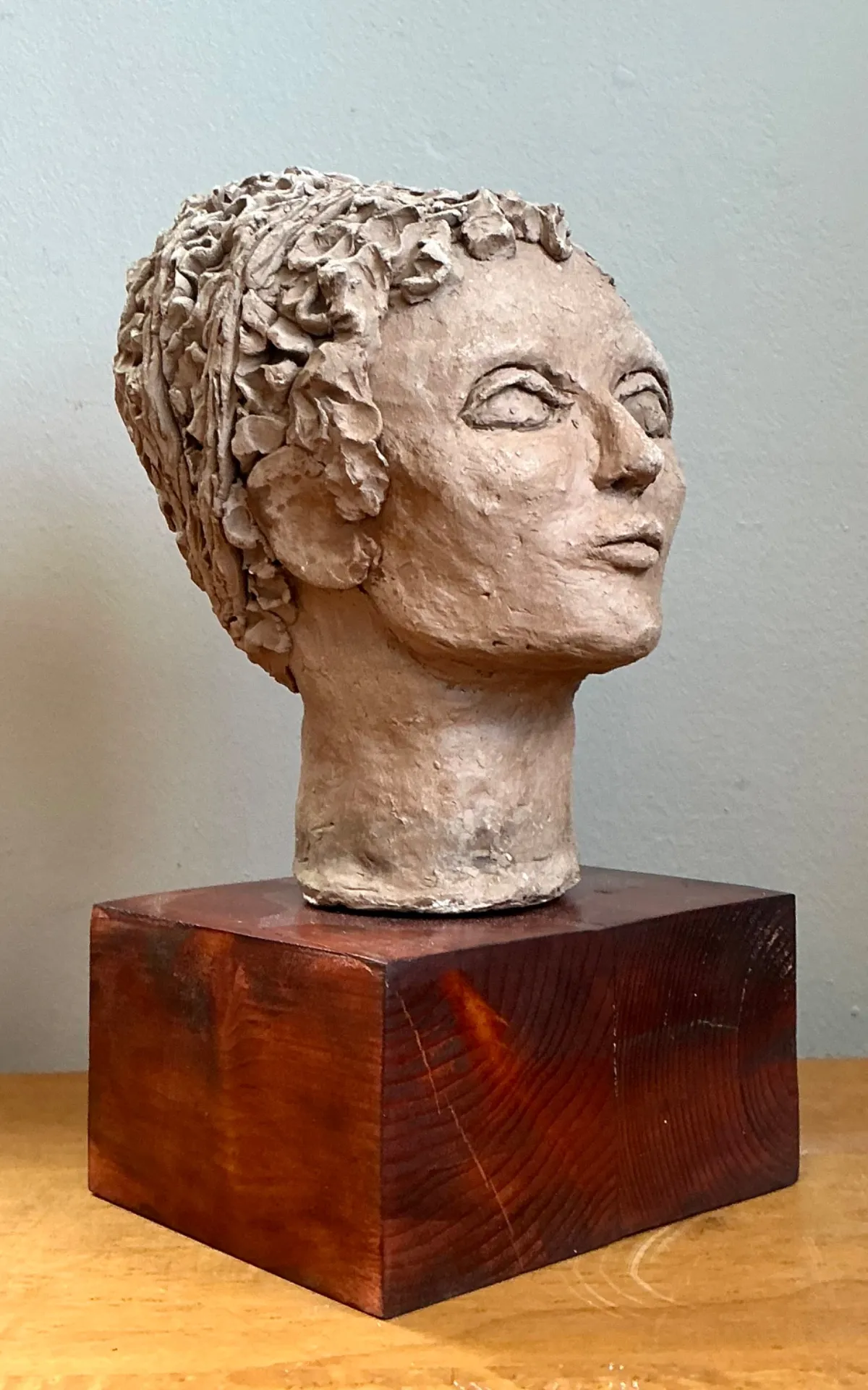 Vintage Plaster Head Sculpture on Wood Base - Plaster, 7W x 13.25H — additional photo 7