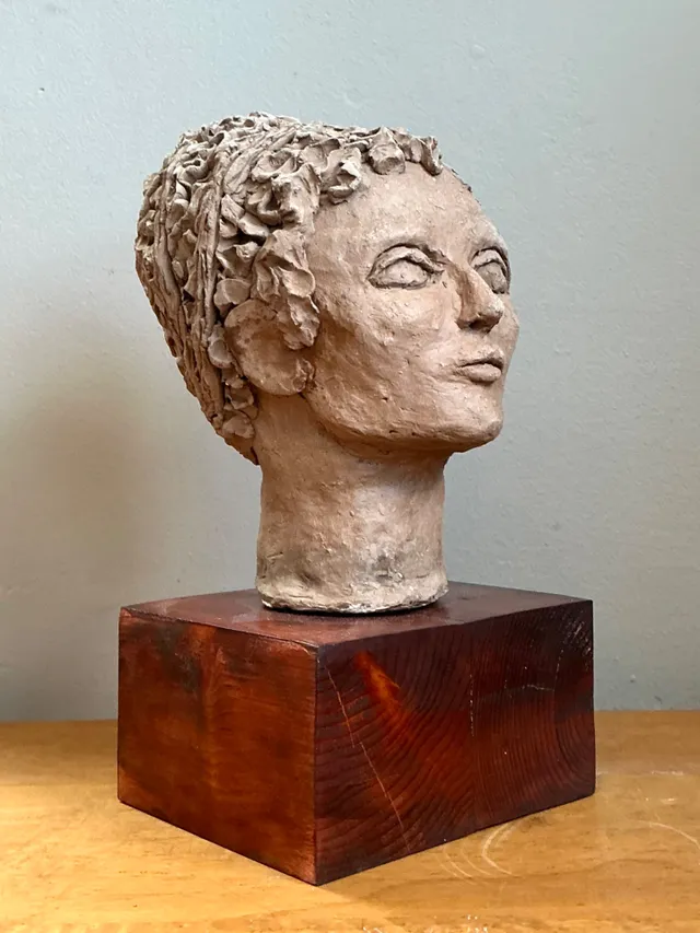 Vintage Plaster Head Sculpture on Wood Base - Plaster, 7W x 13.25H — additional photo 7