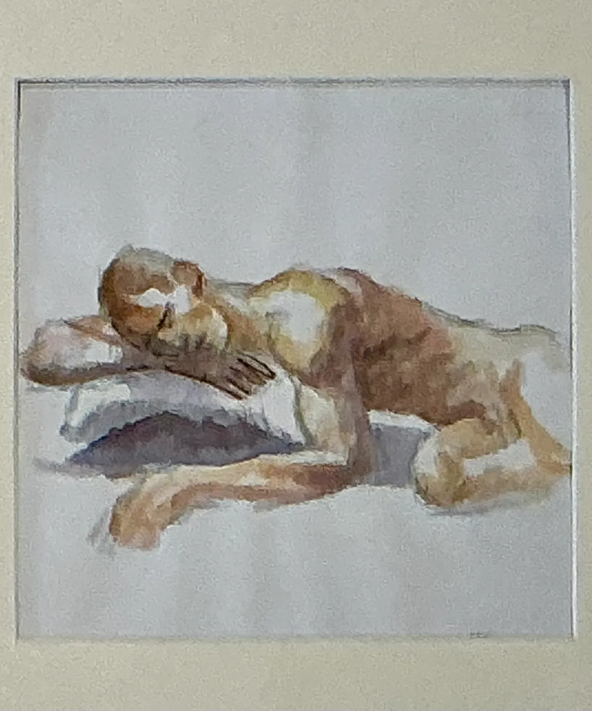 Vintage Original Figurative Watercolor In Mat — additional photo 2