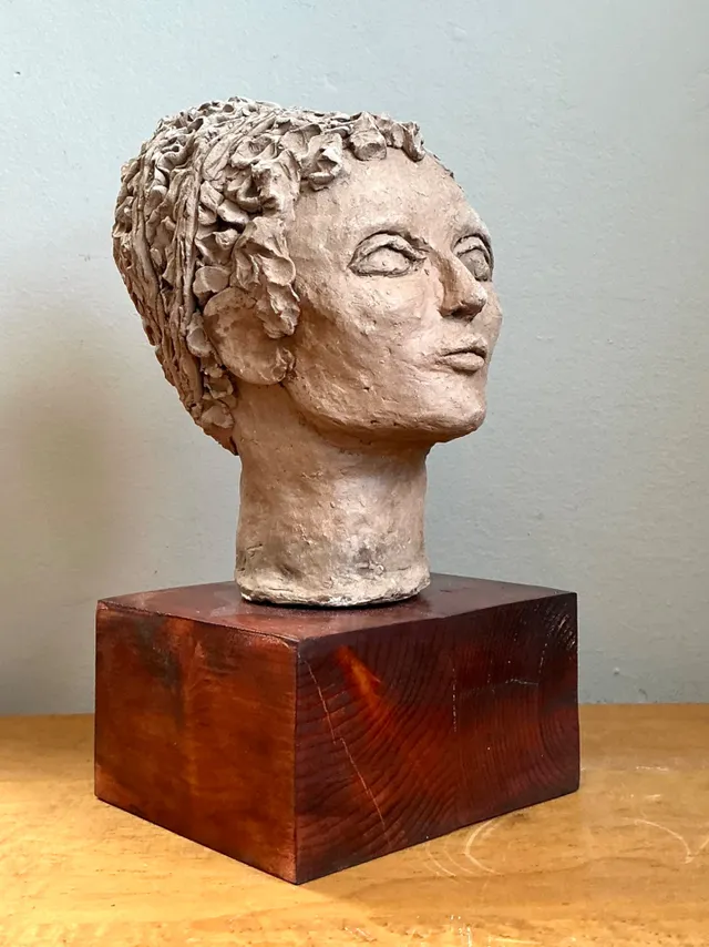 Vintage Plaster Head Sculpture on Wood Base - Plaster, 7W x 13.25H — additional photo 2