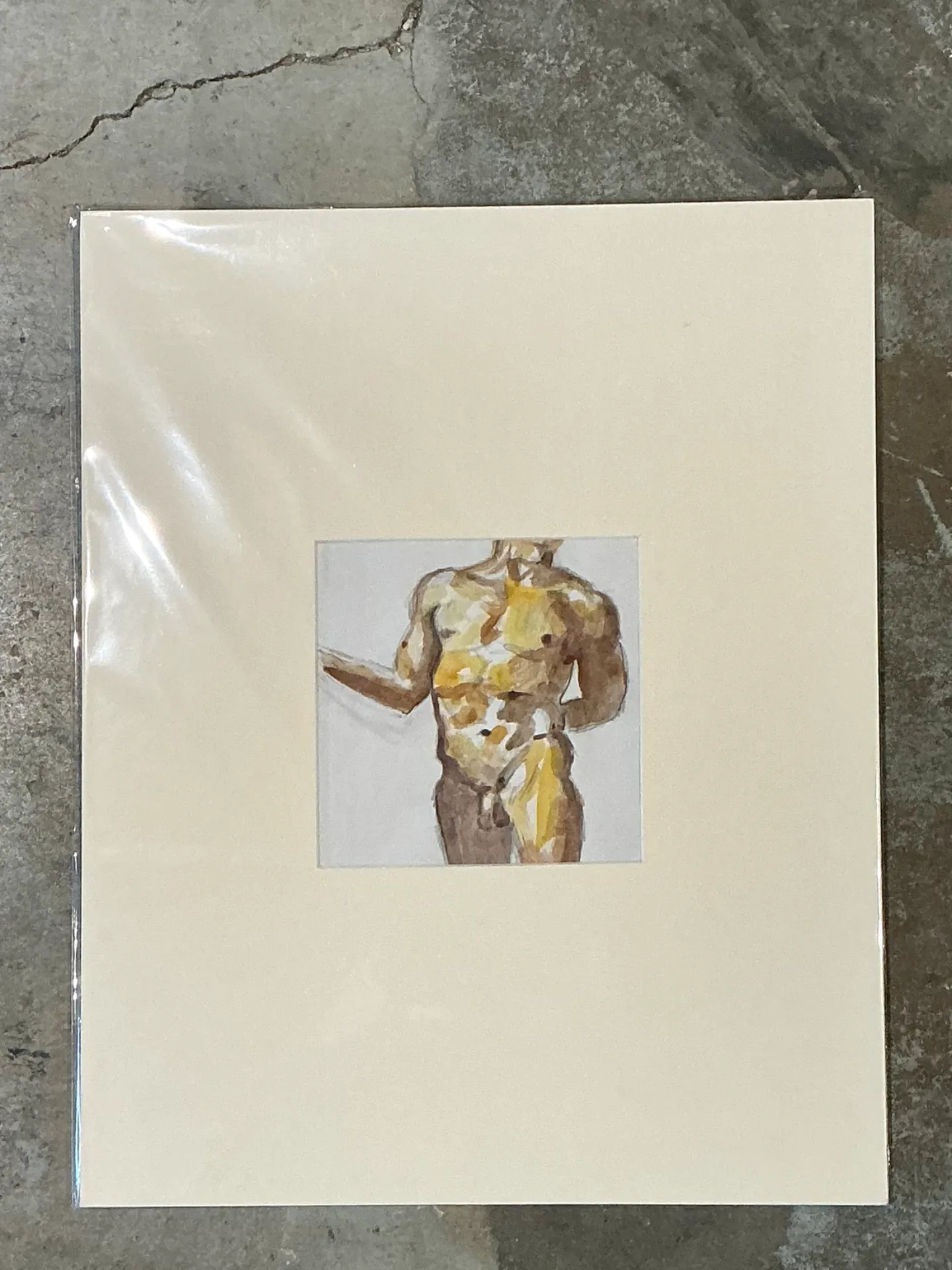 Vintage Original Figurative Watercolor In Mat — additional photo 1