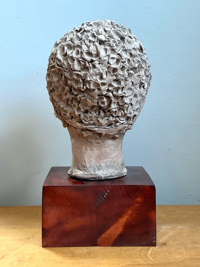 Vintage Plaster Head Sculpture on Wood Base - Plaster, 7W x 13.25H — additional photo 3
